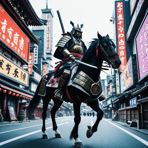 Samurai on Horse in Cyberpunk City Samurai on Horse in Cyberpunk City