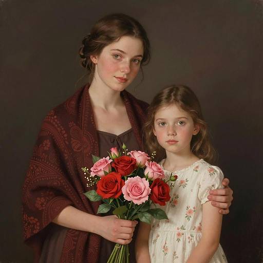 Realistic Illustration of Woman and Girl