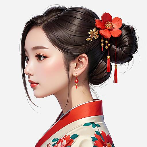 Asian Woman in Traditional Japanese Kimono Profile