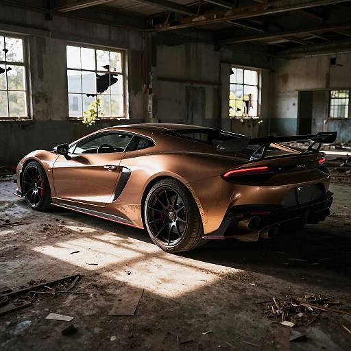 Bronze Sports Car in Abandoned Warehouse