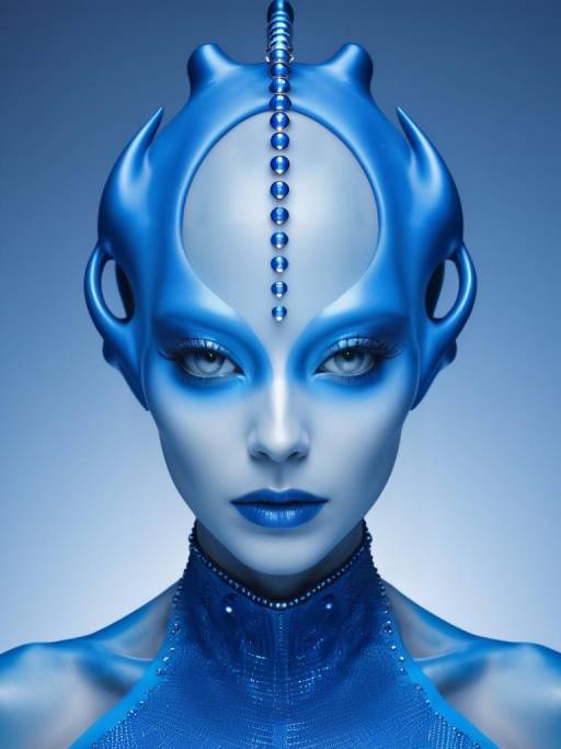 Futuristic Blue Alien Portrait