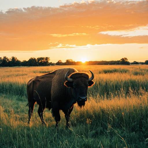 Buffalo in Sunset Field