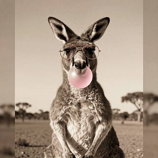 Sepia Kangaroo with Aviator Glasses