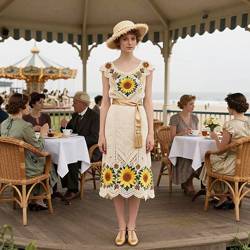 Sunflower Tea Party on Seaside Boardwalk