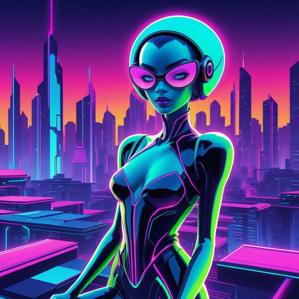 Futuristic Comic Illustration with Alien Charm