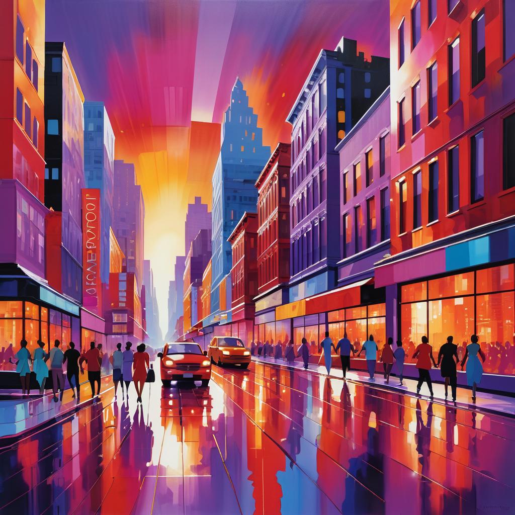 Vibrant Urban Sunset Street Scene