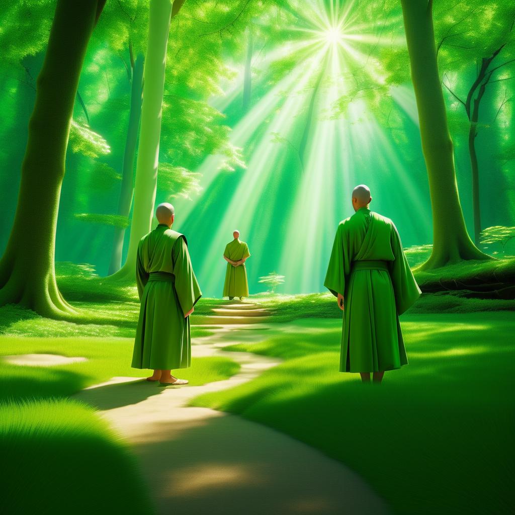 Peaceful Forest Glade with Meditative Monks