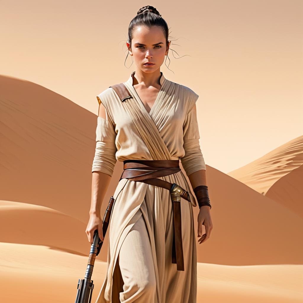 Realistic Full-Length Portrait of Rey