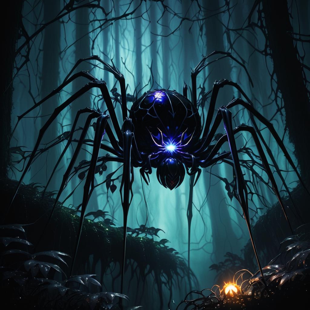 Nightmarish Giant Spider in Dark Forest