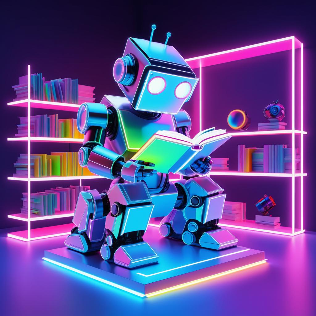 Charming 3D Toy Robot Reading a Book