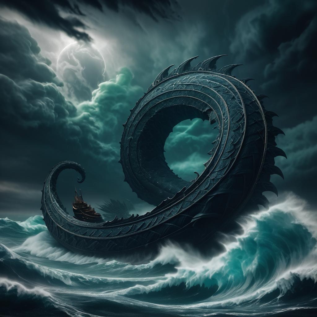 Majestic Sea Serpent in Gothic Storm