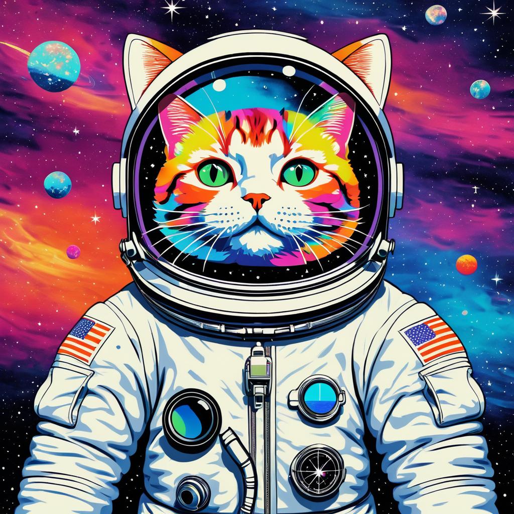 Whimsical Cat Astronaut in Cosmic Art