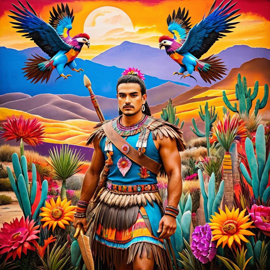 Warrior with Eagle in Andean Landscape