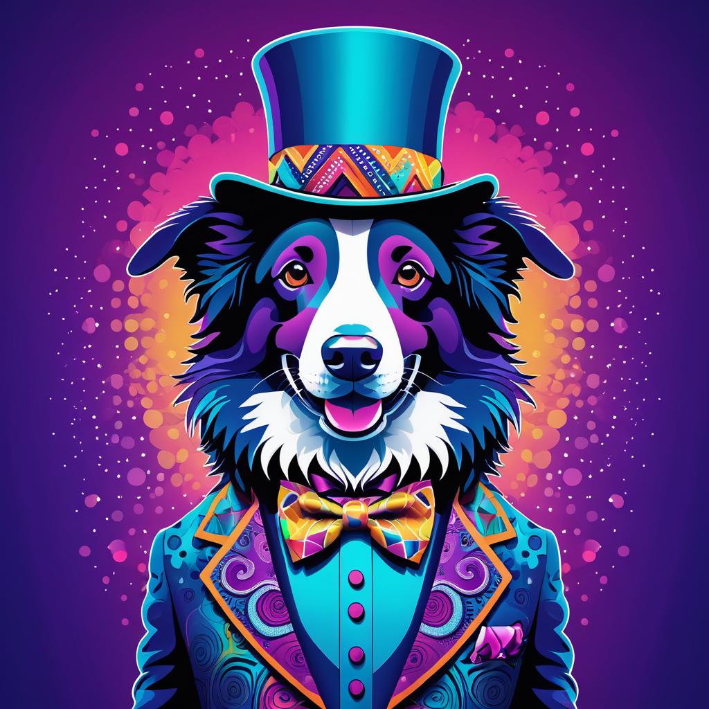 Psychedelic Stylish Border Collie Illustration