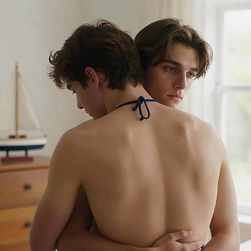 Intimate Embrace of Two Young Men