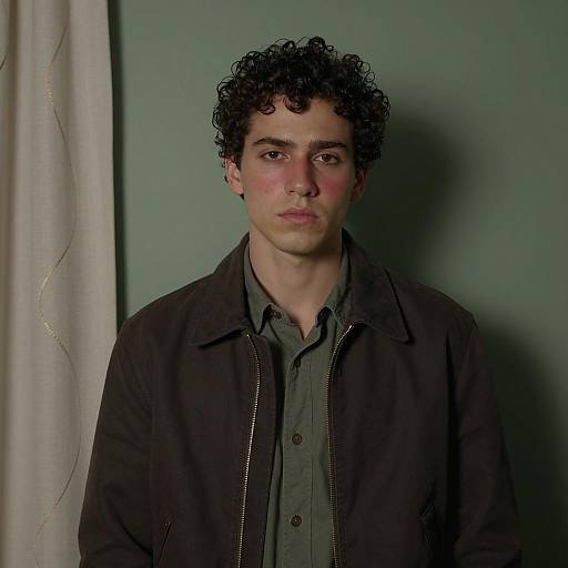 Young Man Against Green Wall