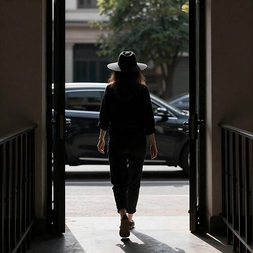 Silhouetted Woman in Urban Sunlight