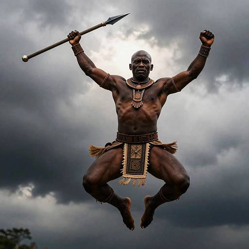 Dynamic Muscular Warrior in Tribal Armor