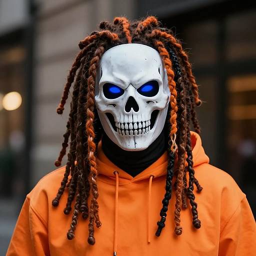Mysterious Figure in Orange Skull Mask