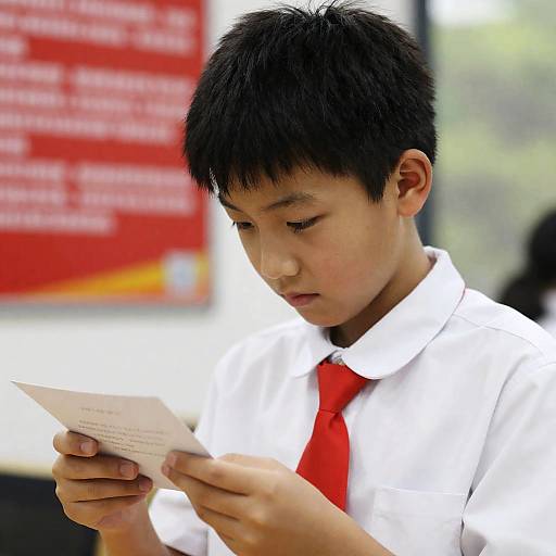 Focused Young Boy Examining Card