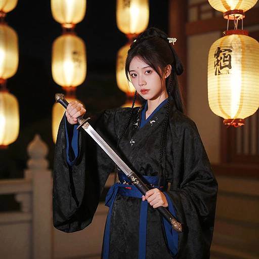 Maomi in Black and Blue Hanfu Night