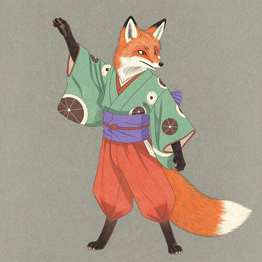 Majestic Humanoid Fox in Kimono Illustration