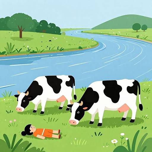 Cartoon Cows by Serene Riverbank