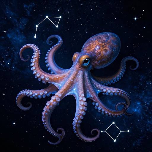 Starlit Octopus Weaving Cosmic Constellations