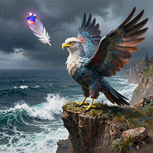 Mystical Harpy on Stormy Cliff