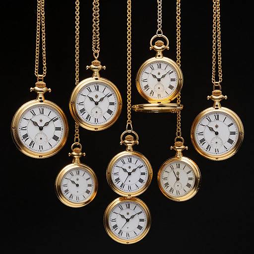 Synchronized Ballet of Golden Pocket Watches