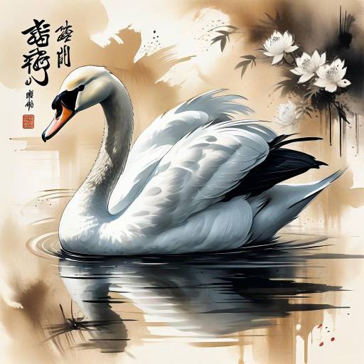 Majestic Swan in Traditional Ink Wash