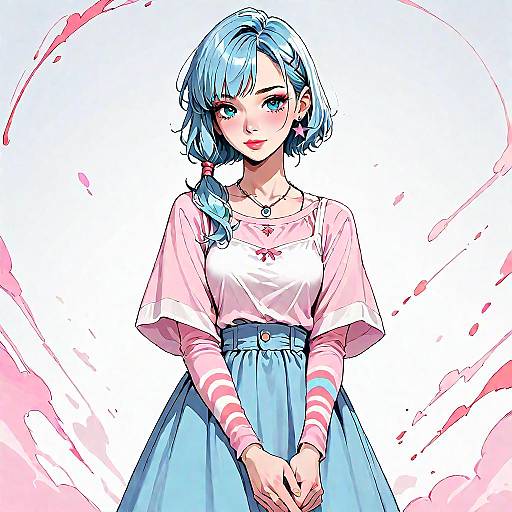 Lain in Pink Shirt and Necklace