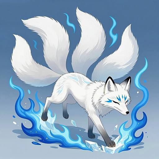 Majestic White Fox Surrounded by Flames