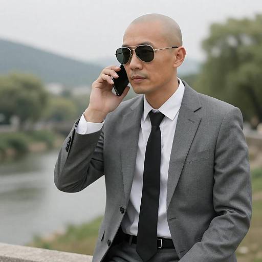 Focused Bald Man by the River