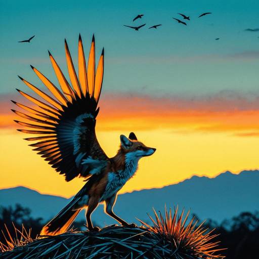 Surreal Fox-Bird Hybrid at Sunset