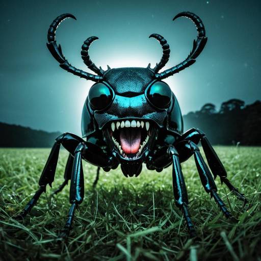Surreal Phosphorescent Stag Beetle in Field