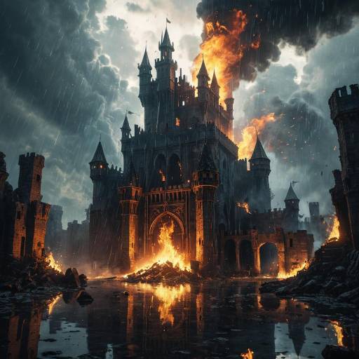 Burning Medieval Castle with Fire and Rain
