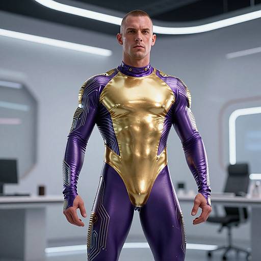 Futuristic Bodybuilder in Latex Bodysuit