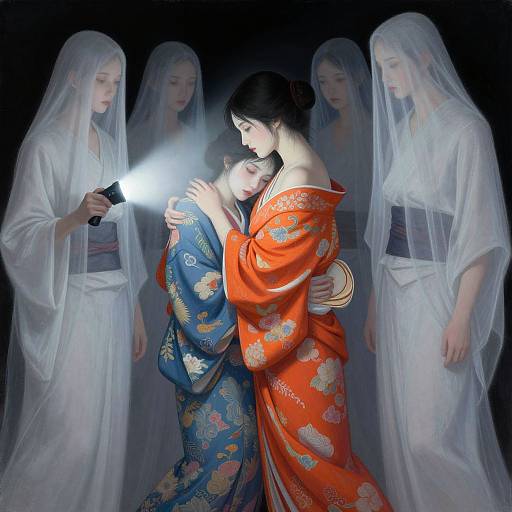 Ethereal Woman Embracing Shadow