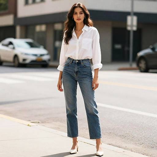Woman in Jeans on Street Corner