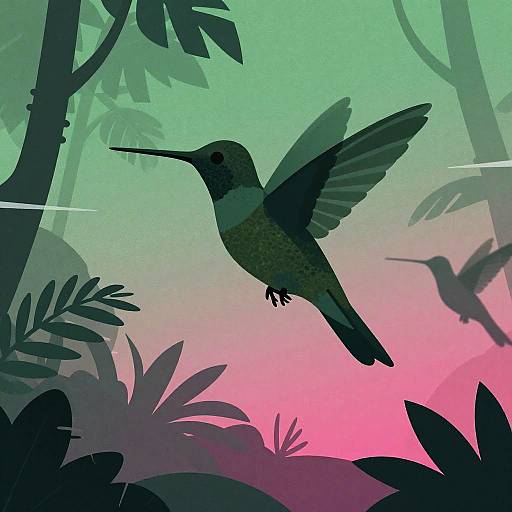 Stylized Gliding Hummingbirds Silhouettes