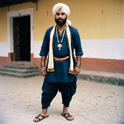 Man in Traditional Bihar Outfit with Turban and Necklace