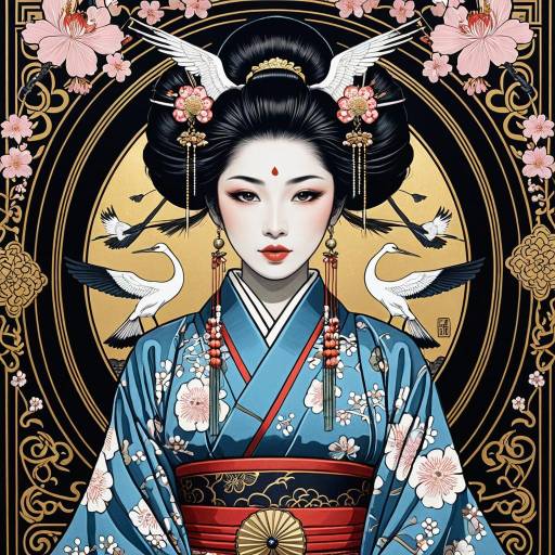 Oriental Geisha in Art Nouveau Style