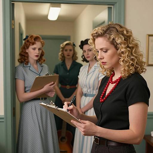 1940s Women in Curly Hair and Seriousness