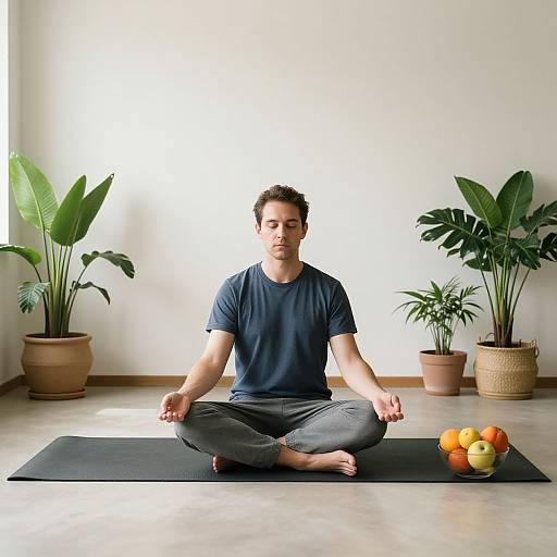 Meditative Young Man in Minimalist Studio