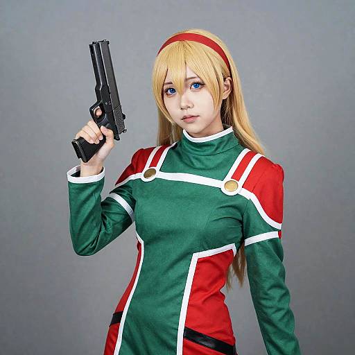 Cosplay Woman in Green and Red