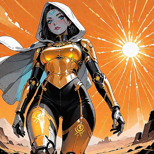 Cyborg Woman in Desert Ruins