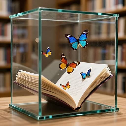 Glass Librarian with Butterfly Books