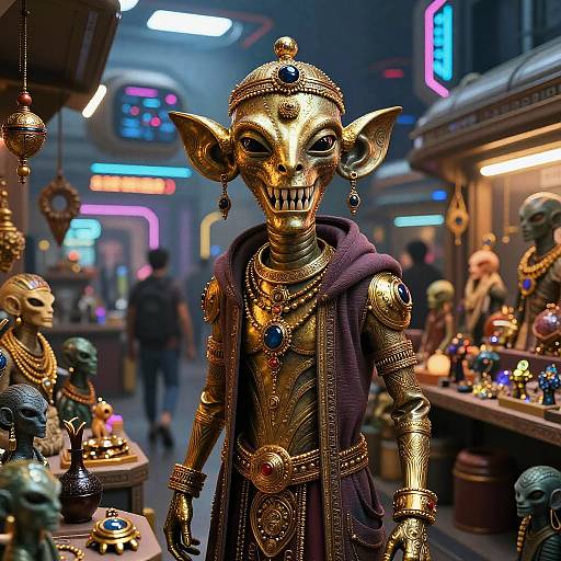 Ferengi Merchant in Cyberpunk Bazaar