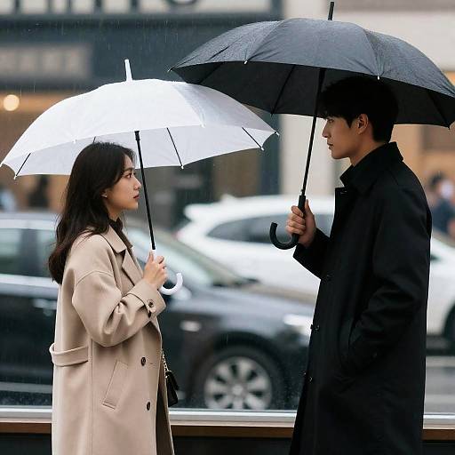 Rainy Day Encounter at Storefront